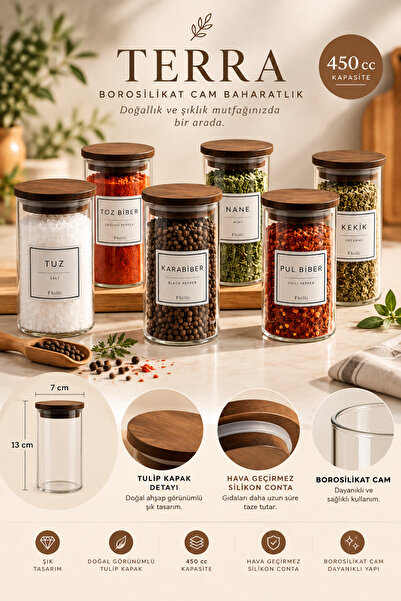 Fhilli Terra - 6-Piece Tulip Tree Vacuum Lid Label Gift Glass Storage Jar Spi...