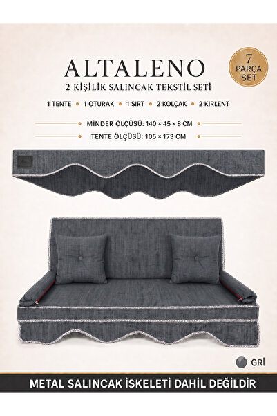 Zishome ALTALENO Gri 2 Kişilik 140×45 cm Süngerli Bahçe Balkon Salıncak Minde...
