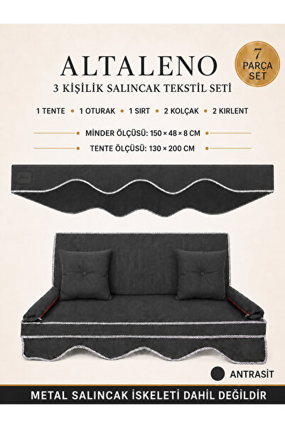 Zishome 3 Kişilik Bahçe Balkon Salıncağı Tekstil Seti 150x48x8 Cm Minder Ölçü...