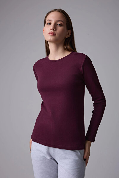 defys Tricou de damă cu mânecă lungă cu decolteu, prune