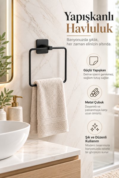 UG Home Siyah Kare Yapışkanlı Havluluk  Havlu Askısı