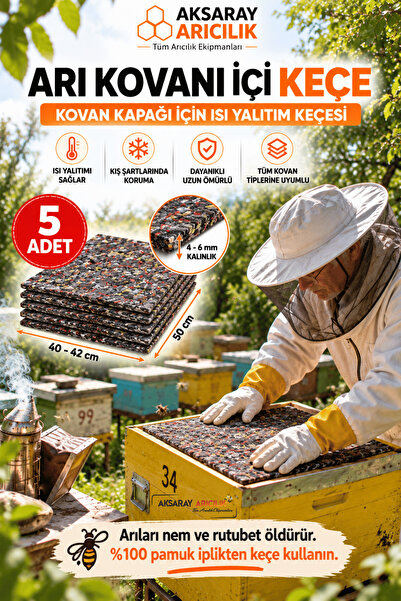 Aksaray Arıcılık Arı Kovanı İçi Keçe Isı Yalıtım Keçesi 50x40-42 cm 4-6 mm Ka...