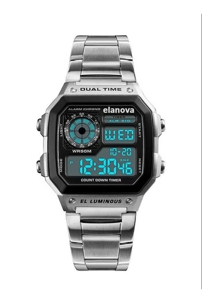 Elanova Men's Digital Wrist Watch with Stainless Steel Band - Model El906
