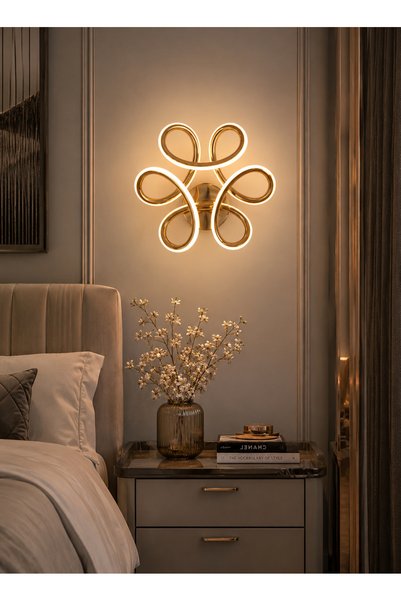 best power أبليك جداري مودرن أسود بتصميم زهرة هندسية وإضاءة LED بـ 3 ألوان (2...