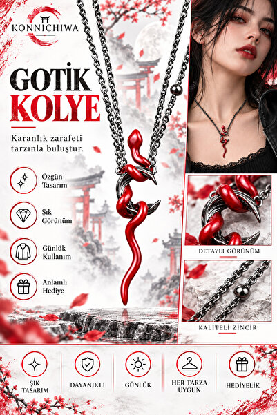 FG KONNİCHİWA Silver Yeşil Zümrüt Yılan Gotik Kolye Gotik Vintage Yeşil Taşlı...