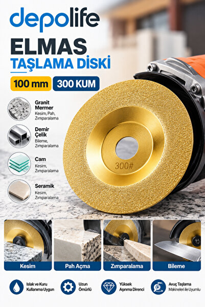 Depolife 100mm 300 kum Elmas Taşlama diski Silindir Ögütücü Granit mermer Dem...