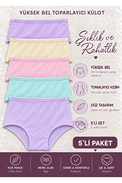 DONLİZZA Yüksek Bel Kadın Külot Pastel Mint 5 Adet