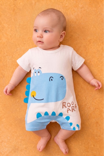 Rocha Baby Cute Dinosaur Printed 3D Detailed Cotton Baby Summer Romper / Salopet