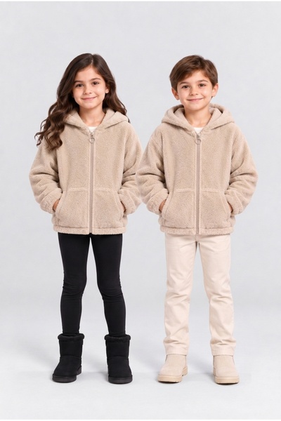 AHENGİM Unisex Çocuk Kapüşonlu Peluş Mont Fermuarlı,Cepli,Yumuşak Sıcak Tutan...