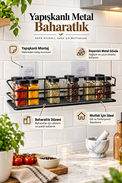 UG Home Yapışkanlı Banyo Duş Rafı Siyah Baharatlık Tutucu Baharatlık Standı