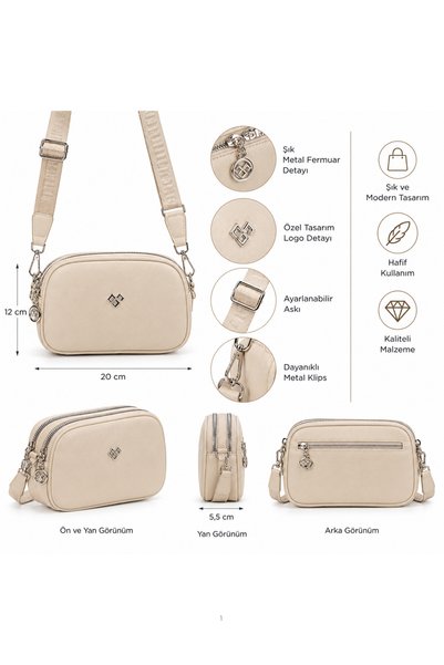NEWISH POLO ACCESSORIES Women's Shoulder and Crossbody Bag Soft Textured 3-Compartment Daily Stylish Handbag