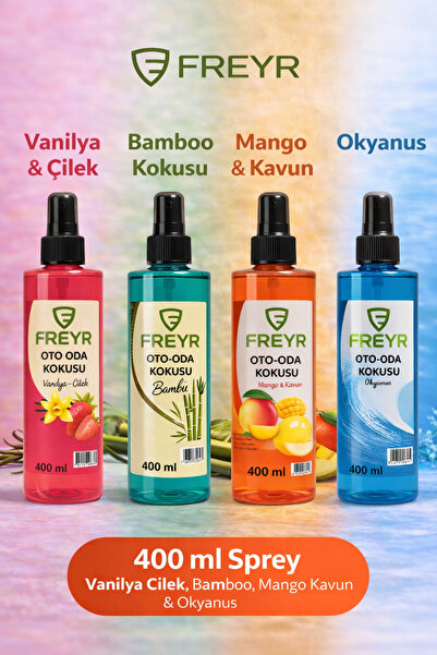 FREYR Oda Oto Kokusu Seti 4x400 Ml Mango Kavun + Vanilya Çilek + Okyanus + Özel Bambu