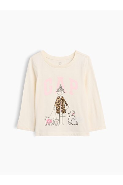 GAP Kız Bebek Krem Grafik Baskılı T-Shirt