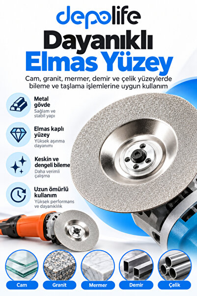 Depolife Elmas Taşlama Zımparalama Bileme Diski Silindir Ögütücü Cam Granit M...