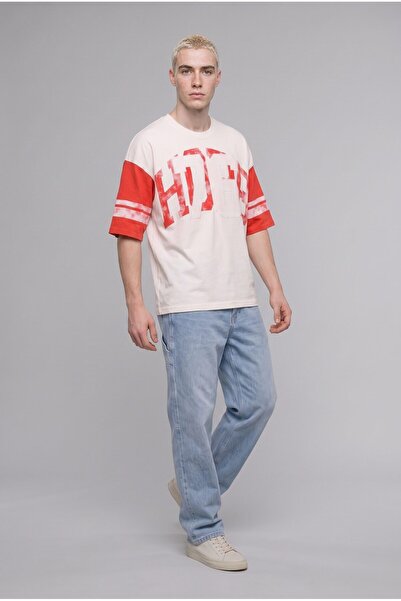 DeFacto 100% Cotton Boxy Fit Crew Neck Printed Short Sleeve T-Shirt J0767Ax26Au