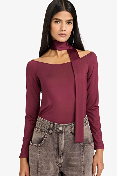 DeFacto Fitted Kayık Collar Shawl Detailed T-Shirt G8086Ax26Sp