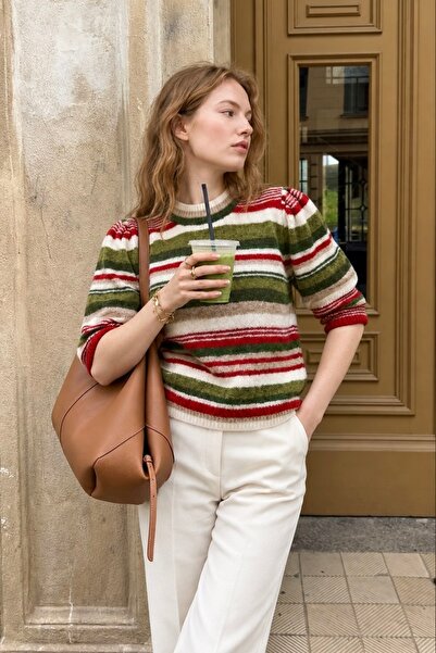 lamea Crew Neck Striped Seasonal Casual Women's Knitwear Sweater