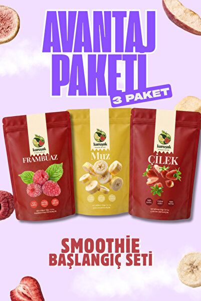 KURUŞUK Smoothie Başlangıç Seti, Çilek, Muz, Frambuaz 3'lü Karışık Paket - Do...