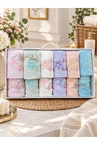 Fiesta Tekstil Analı Kızlı Angel Bambu 12 Parça Havlu Seti