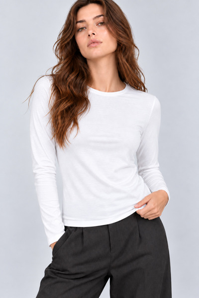 Nuevo White Long Sleeve Basic T-Shirt - Blouse -