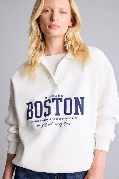 DeFacto Relax Fit Open Polo Collar Printed Sweatshirt I3317Ax26Wn