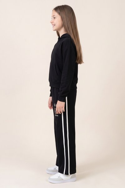 CRASSİ Girl's Sweatpants with Embroidery and Fleece Inside, Black Color