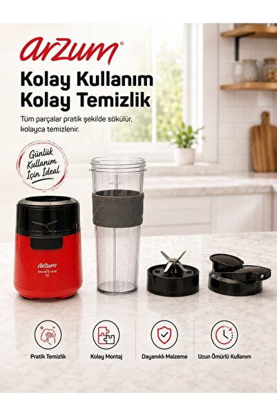 Arzum Shake’N Take Go Kişisel Smoothie Blender Buz Kırma - Kırmızı