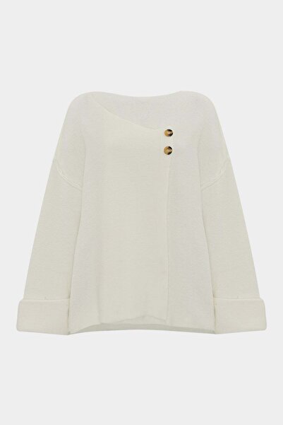 Açelya Okcu Asymmetrical Double Sleeve Collarless Loose Wool Women's Knitwear...