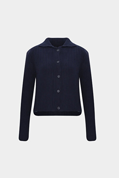 Açelya Okcu Thessaloniki Knitted Polo Collar Short Women's Knitwear Cardigan
