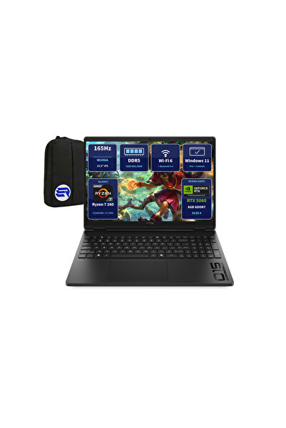 OMEN 15 D2QW2EAEP1 Ryzen7 260 RTX5060 16GBRAM 512GBSSD 15.3 WUXGA 165Hz Win11Pro + Çanta