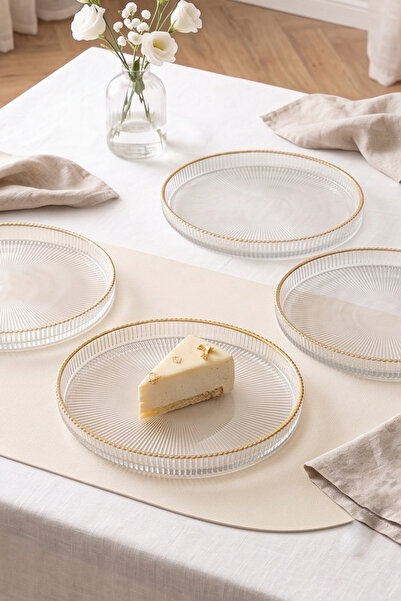 Rakle Splendid Gold Cam 4'lü Pasta Tabağı Seti 21 cm