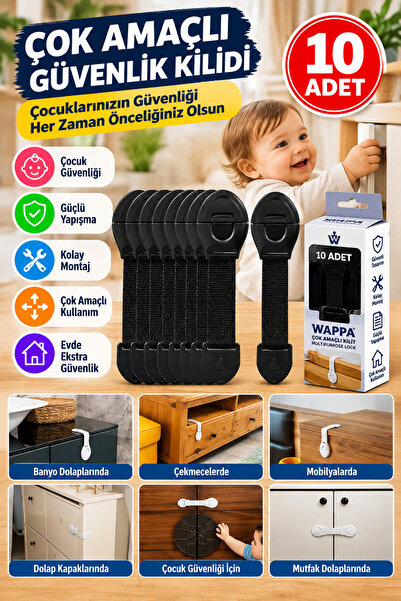 wappa 10 Adet Siyah Çocuk Bebek Çekmece Dolap Beyaz Eşya Güvenlik Kilidi Çok ...