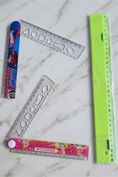 Cetvel set 3 lü Cetveli Renkli, Winx Club Katlanır Geometrik Şekilli Cetvel