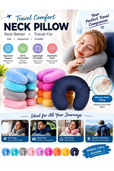 Generic U-Shaped Travel Pillow with PP Cotton for Cervical Neck Support