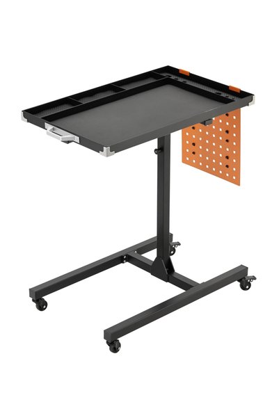 Lawazim Adjustable Steel Table 80x50x90-130cm with Pegboard, Handle & 4 Wheel...