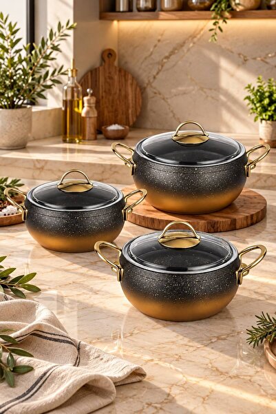 LAVONNI 6-Piece Gold - Granite 3-Piece Casserole Pot Set