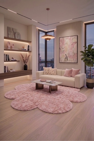 SOFT DECOR Pembe Kaymaz Taban Peluş Papatya kesim Yuvarlak Çocuk odası Tozuma...