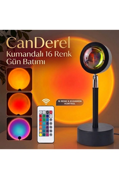 Canderel Kumandalı 16 Renk Gün Batımı Renkli Gökkuşağı Projeksiyon Lambası Fo...