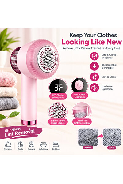Kemei Rechargeable Electric Fabric Shaver & Lint Remover, Pink