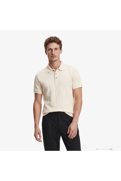 Calvin Klein Mercerized Emblem Jacquar Erkek Beyaz Polo