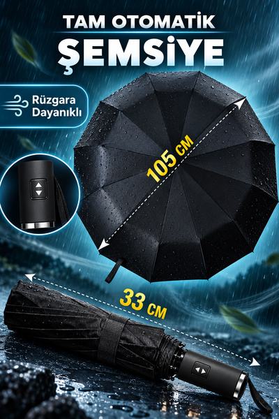 FİTHOME 10 Fiber Tam Otomatik Aç Kapa Unisex Rüzgara Dayanıklı Kırılmaz Şemsiye