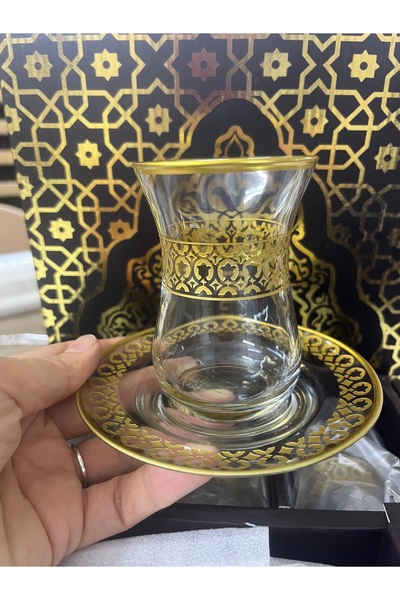 DECOSTYLE Gold lale dekor tabaklı 6 Kişilik Ajda  Çay takımı 165 Cc