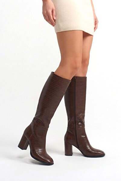 Zerenyus Morena premium vegan leather bitter brown patterned long zippered bo...