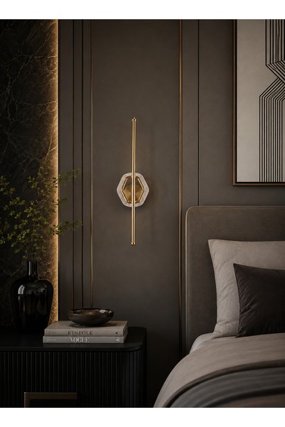 Moonlight Lighting Modern Crystal Hexagonal Ring Gold Long Led Wall Lamp 15W ...
