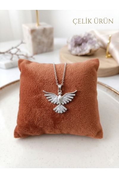 NAS fashion Kadın Taş Detaylı Silver Anka Kuşu Çelik Kolye