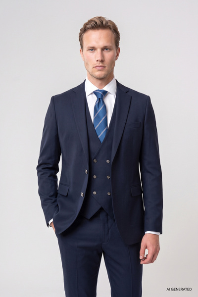 Twn Slim Fit Lacivert Düz Takim Elbise Yelekli