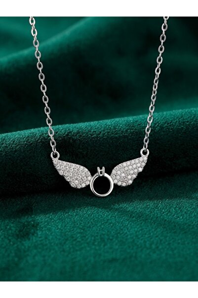 NAS fashion Melek Kanadı Tek Taş Detaylı Silver Kolye