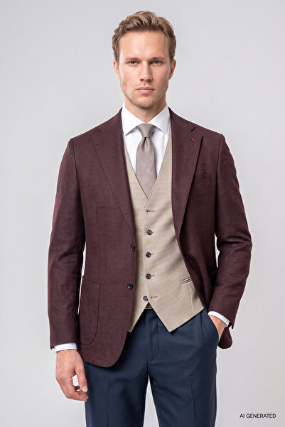D'S Damat Ds Damat Slim Fit Bordo Armürlü Takim Elbise Kombinli
