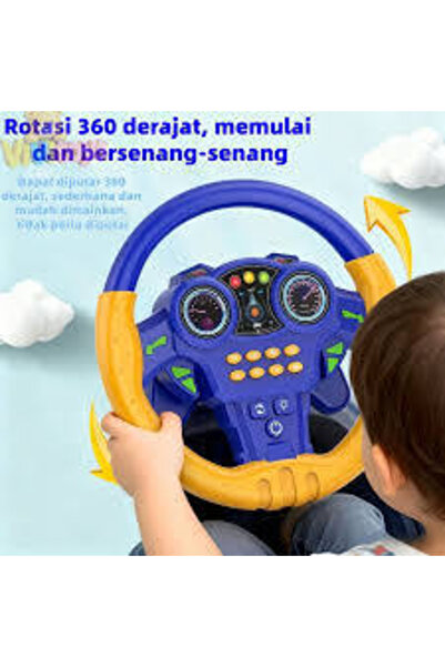 Royal Simulator de volan pentru copii, interactiv, cu suport cu ventuză, joc educativ și durabil, cu sunete și lumini, rotație la 360 de grade, albastru cu galben