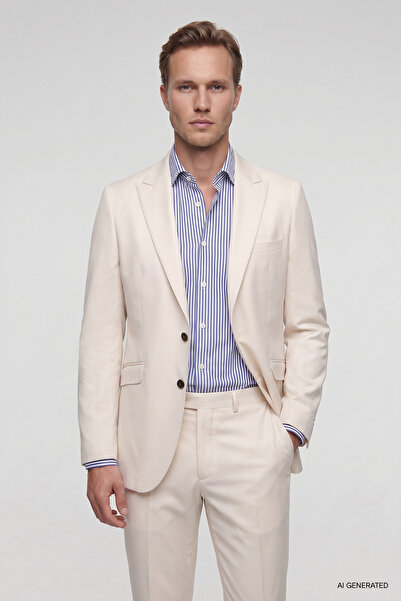 Twn Slim Fit Bej Armürlü Takim Elbise